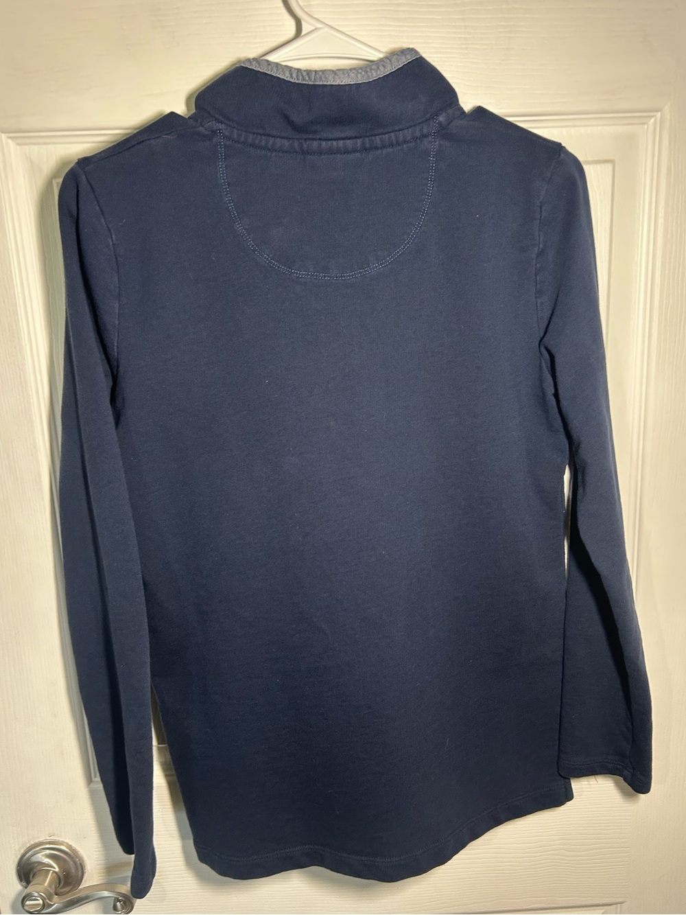 L.L. Bean Navy 100% Cotton Quarter-Button Mock Neck Pullover Size Small - 501541 - Picture 8 of 12